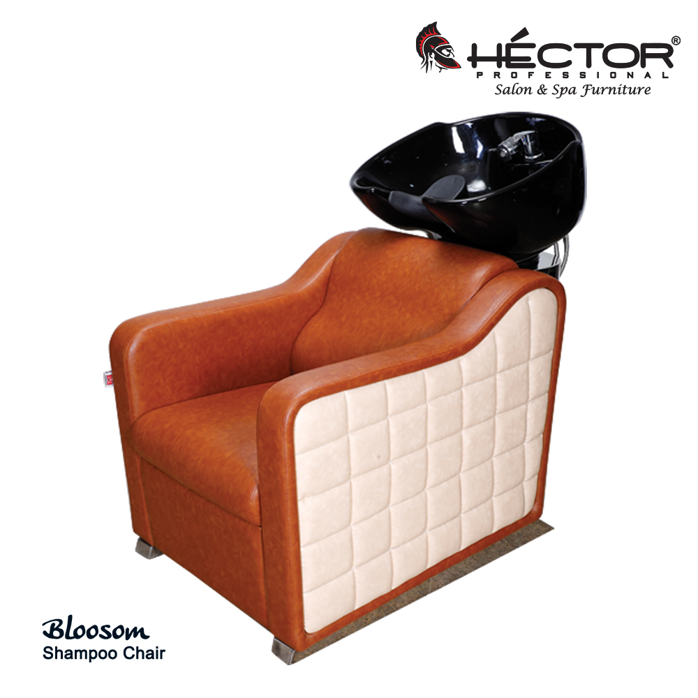 Bloosom Shampoo Station Hector Professional Bloosom Shampoo station in a tan and cream dual-tone finish with a black ceramic backwash sink.